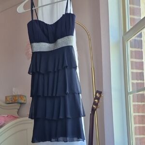 Elegant Navy Blue Tiered Dress